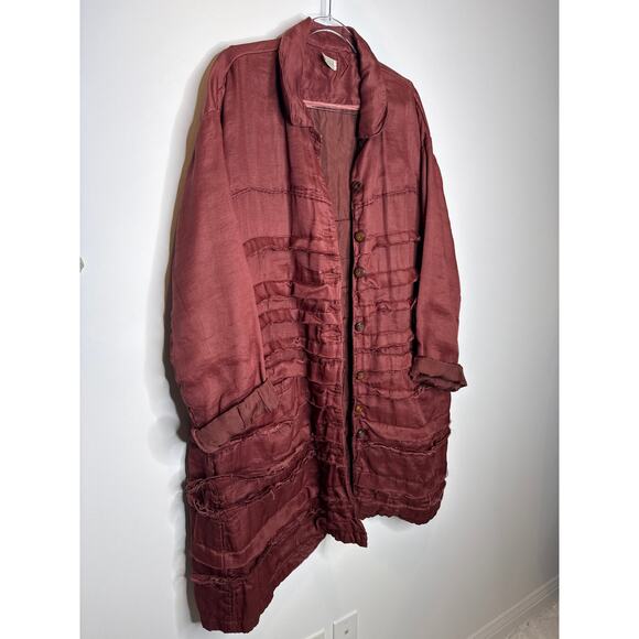 2000s Krista Larson Mauve Crinkled Silk Overshirt Jacket One Size - Picture 7 of 14